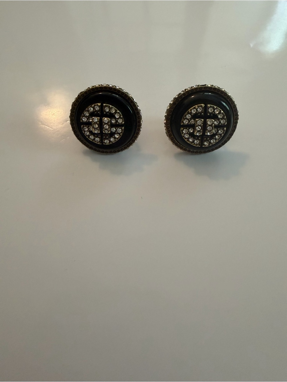 Heidi Daus Black and Gold Crystal Button Earrings